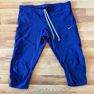 Nike Dri-FIT Running Capri Leggings‎ XL Blue Athletic Workout Drawstring